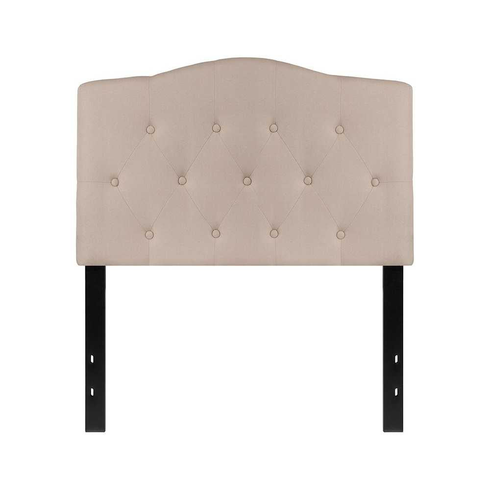 Cambridge Tufted Upholstered Twin Size Headboard in Beige Fabric