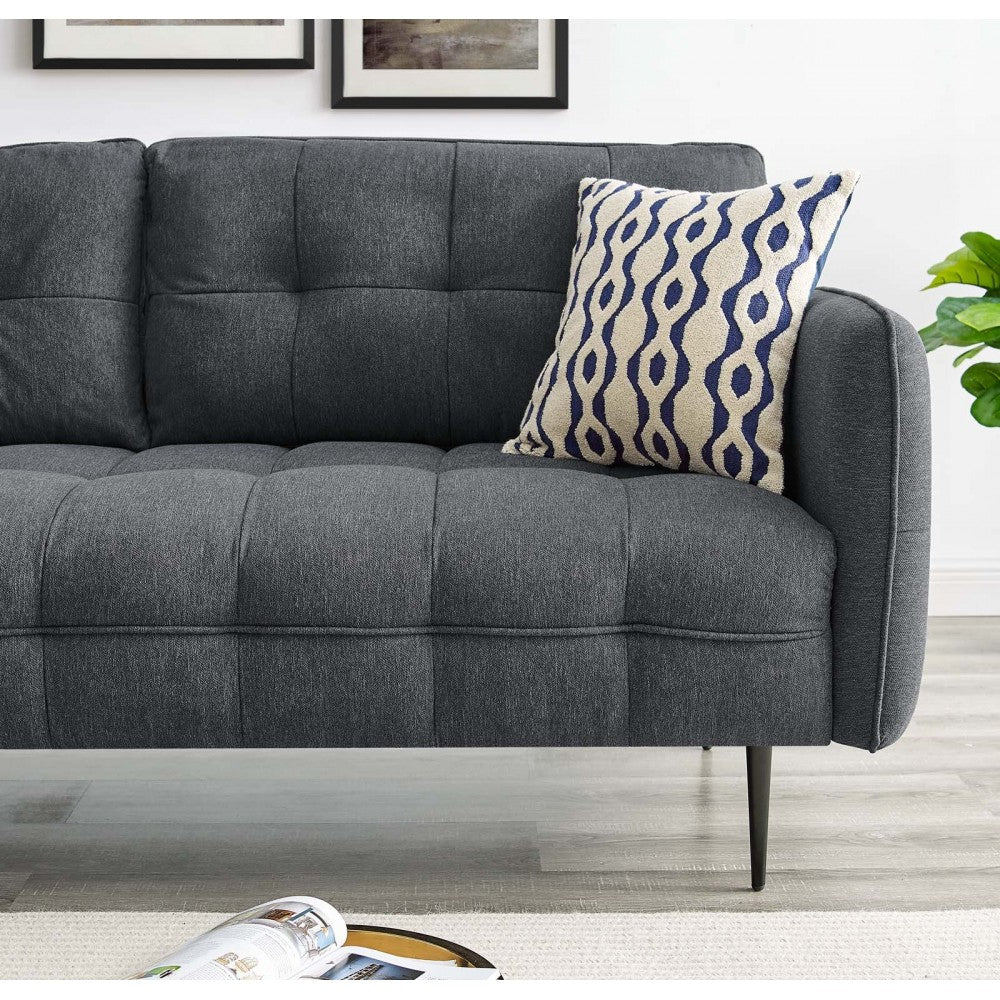 Cameron Tufted Fabric Sofa, Charcoal