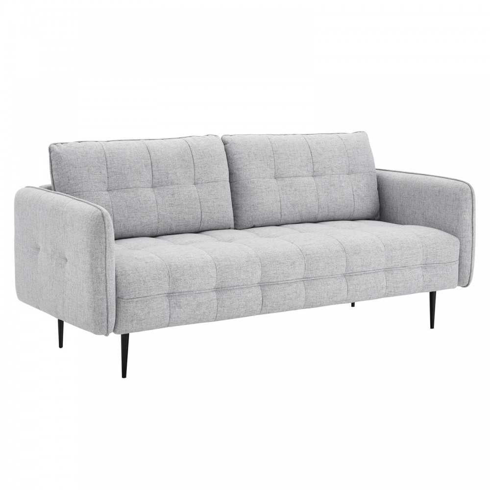 Cameron Tufted Fabric Sofa, Light Gray