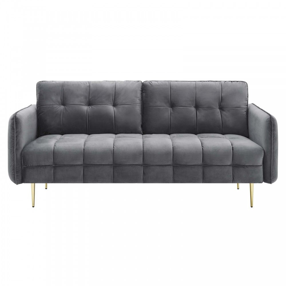 Cameron Tufted Performance Velvet Sofa, Gray