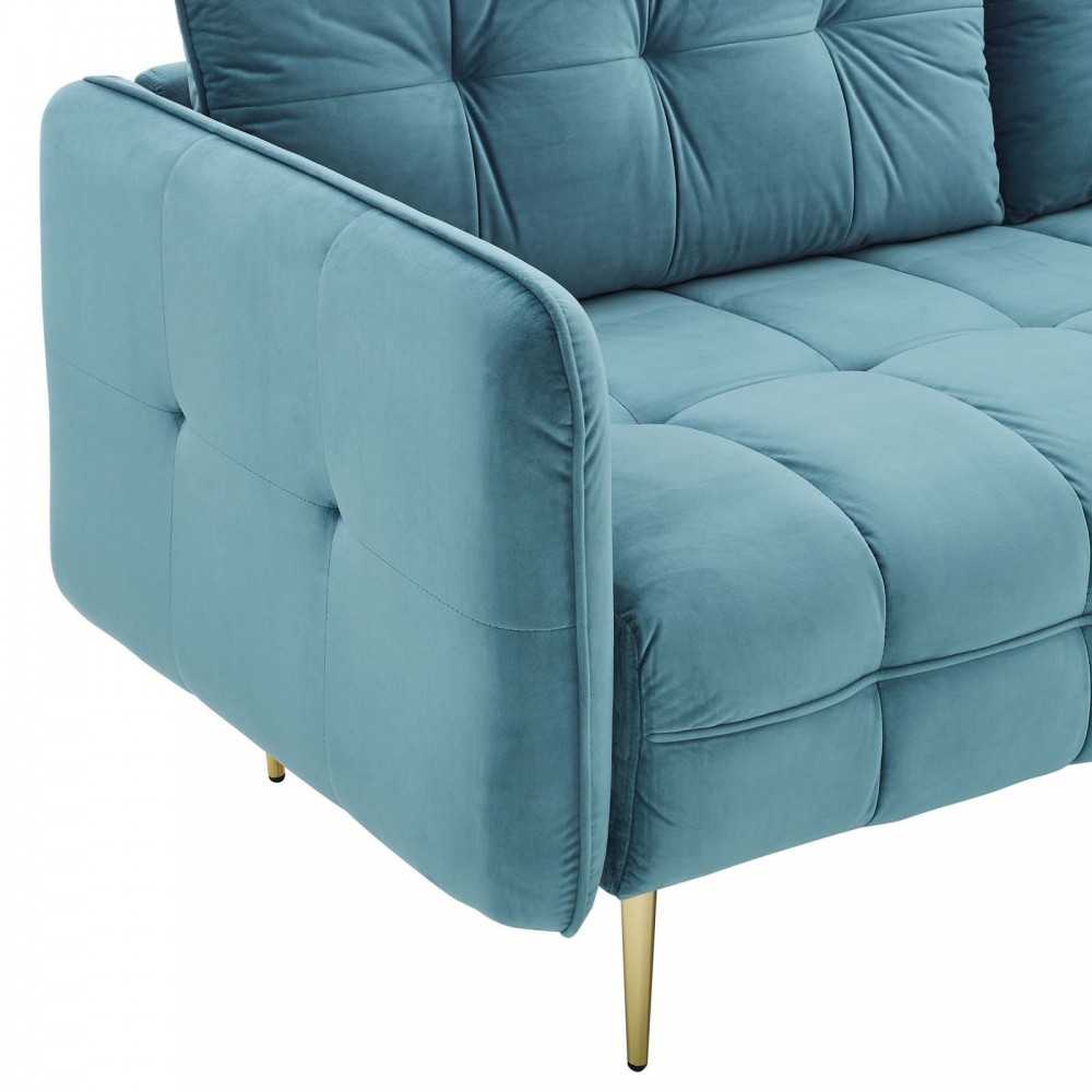 Cameron Tufted Performance Velvet Sofa, Sea Blue