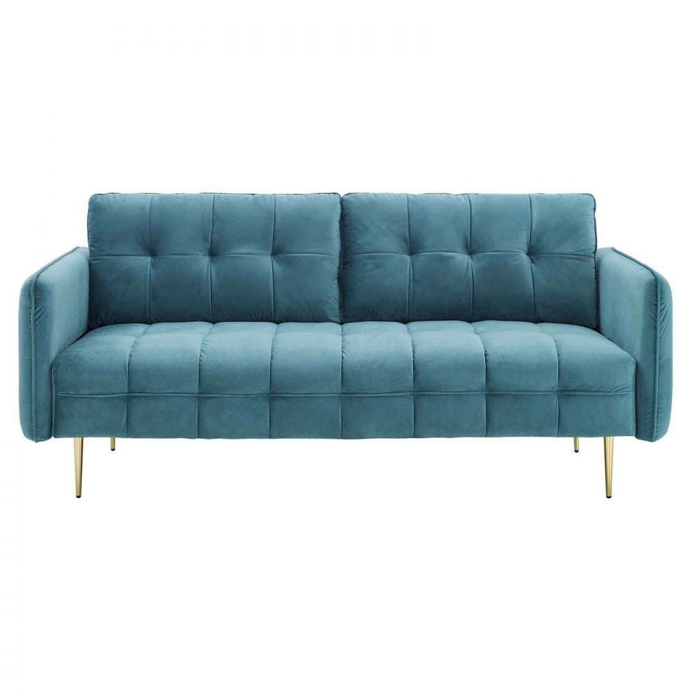 Cameron Tufted Performance Velvet Sofa, Sea Blue