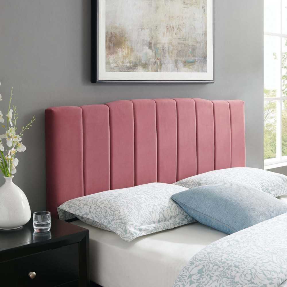 Camilla Channel Tufted Full/Queen Performance Velvet Headboard, Dusty Rose