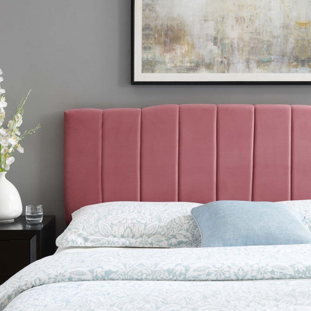 Camilla Channel Tufted Full/Queen Performance Velvet Headboard, Dusty Rose