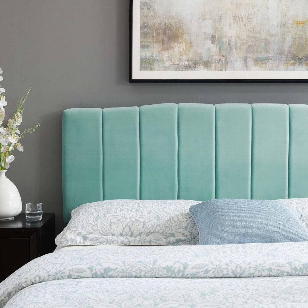 Camilla Channel Tufted Full/Queen Performance Velvet Headboard, Mint