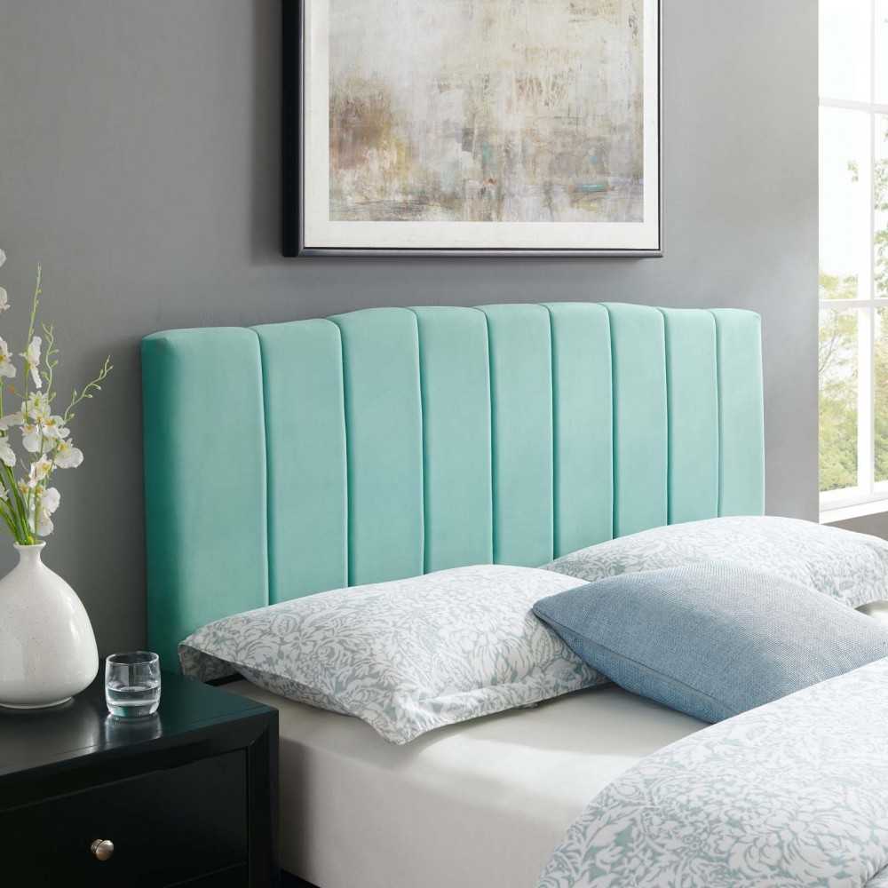 Camilla Channel Tufted Full/Queen Performance Velvet Headboard, Mint