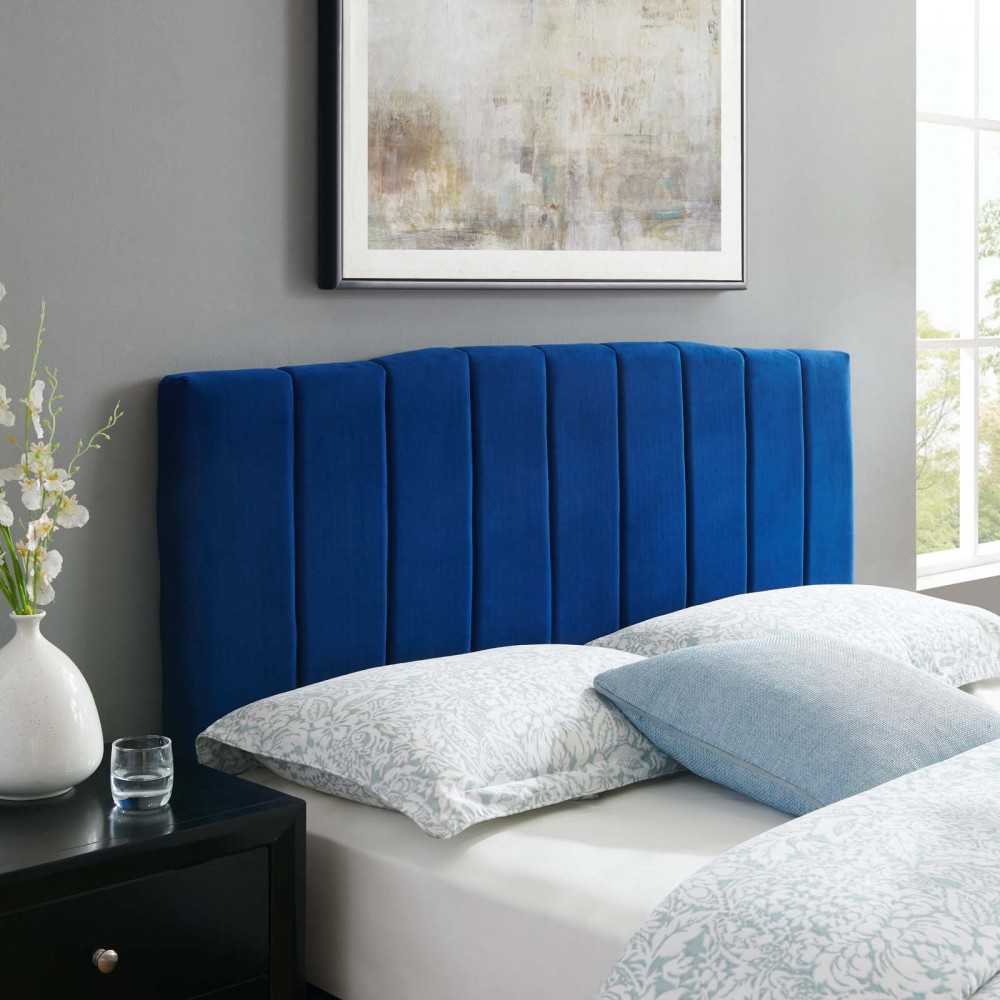 Camilla Channel Tufted Full/Queen Performance Velvet Headboard, Navy