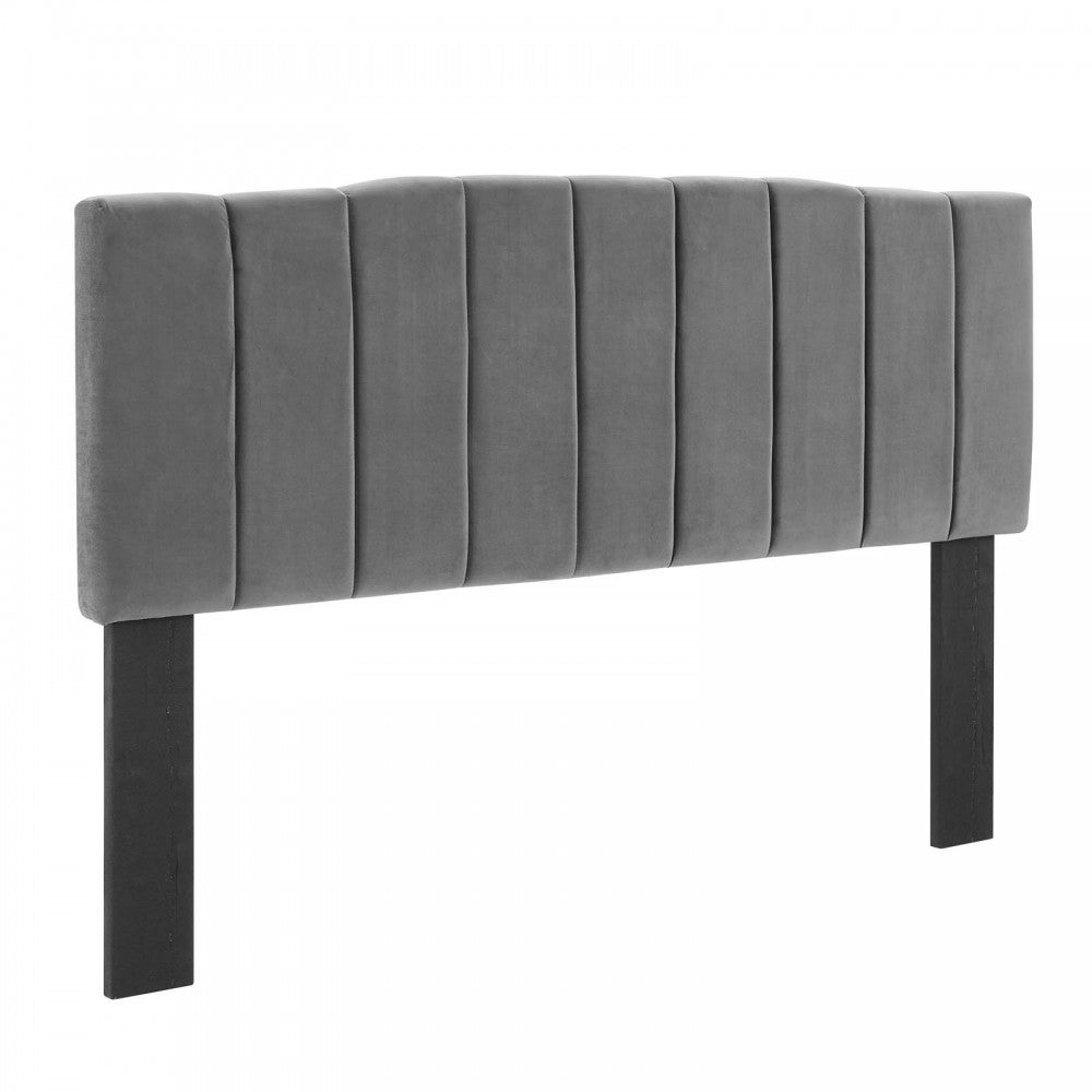 Camilla Channel Tufted Full/Queen Performance Velvet Headboard, Charcoal