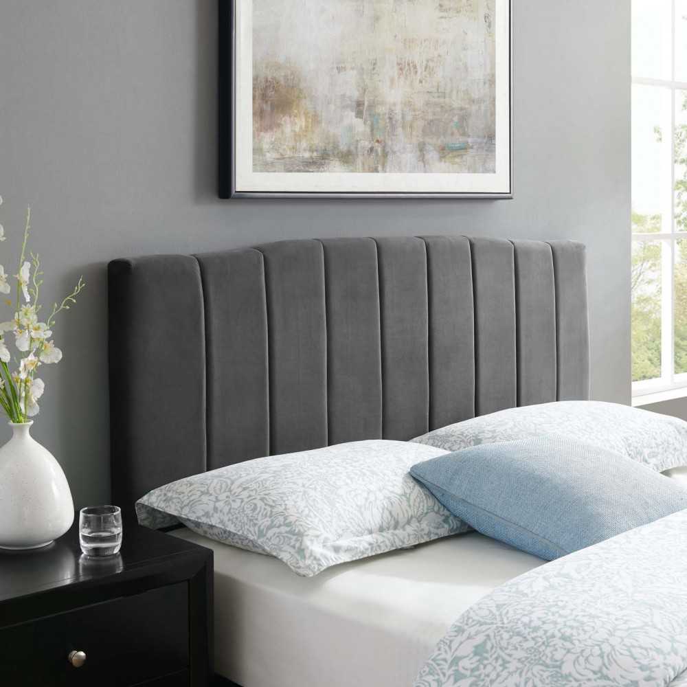 Camilla Channel Tufted Full/Queen Performance Velvet Headboard, Charcoal