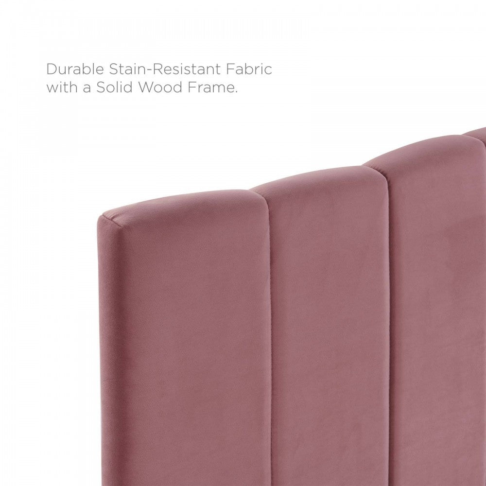 Camilla Channel Tufted King/California King Performance Velvet Headboard, Dusty Rose