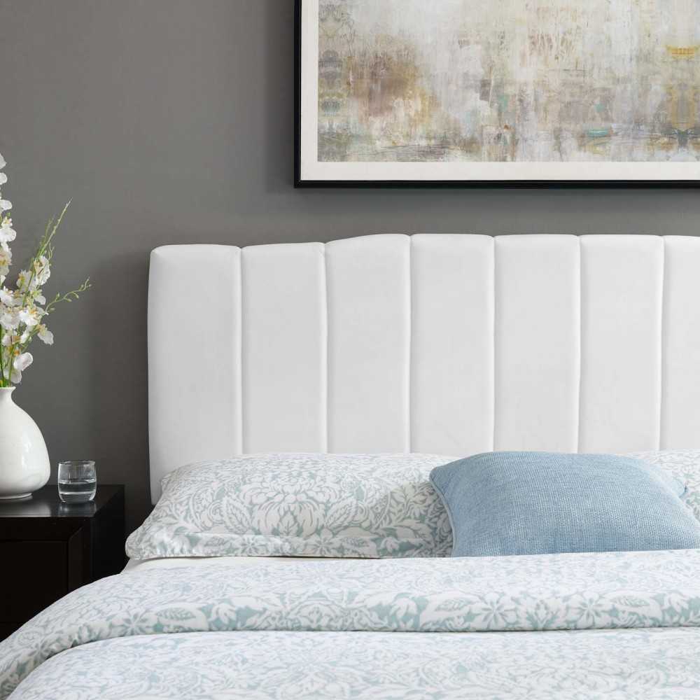 Camilla Channel Tufted King/California King Performance Velvet Headboard, White