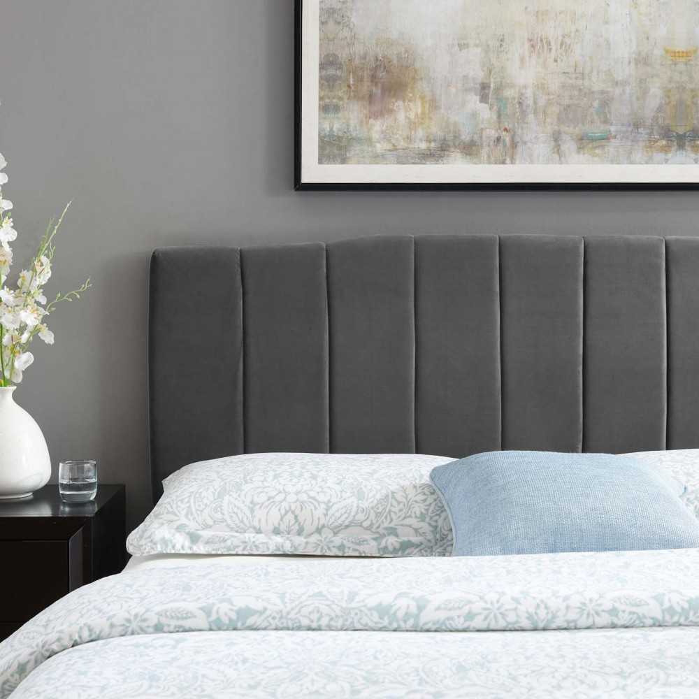 Camilla Channel Tufted King/California King Performance Velvet Headboard, Charcoal