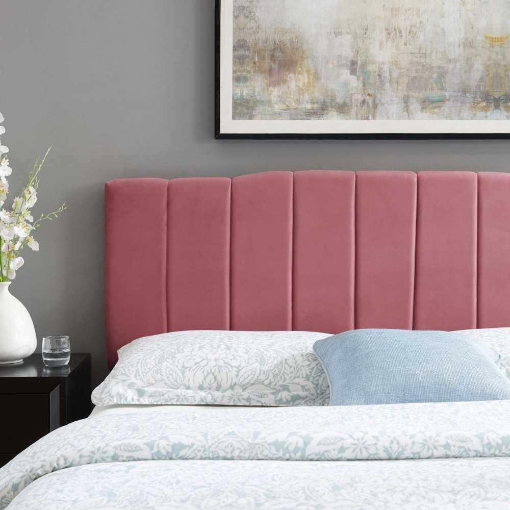 Camilla Channel Tufted Twin Performance Velvet Headboard, Dusty Rose