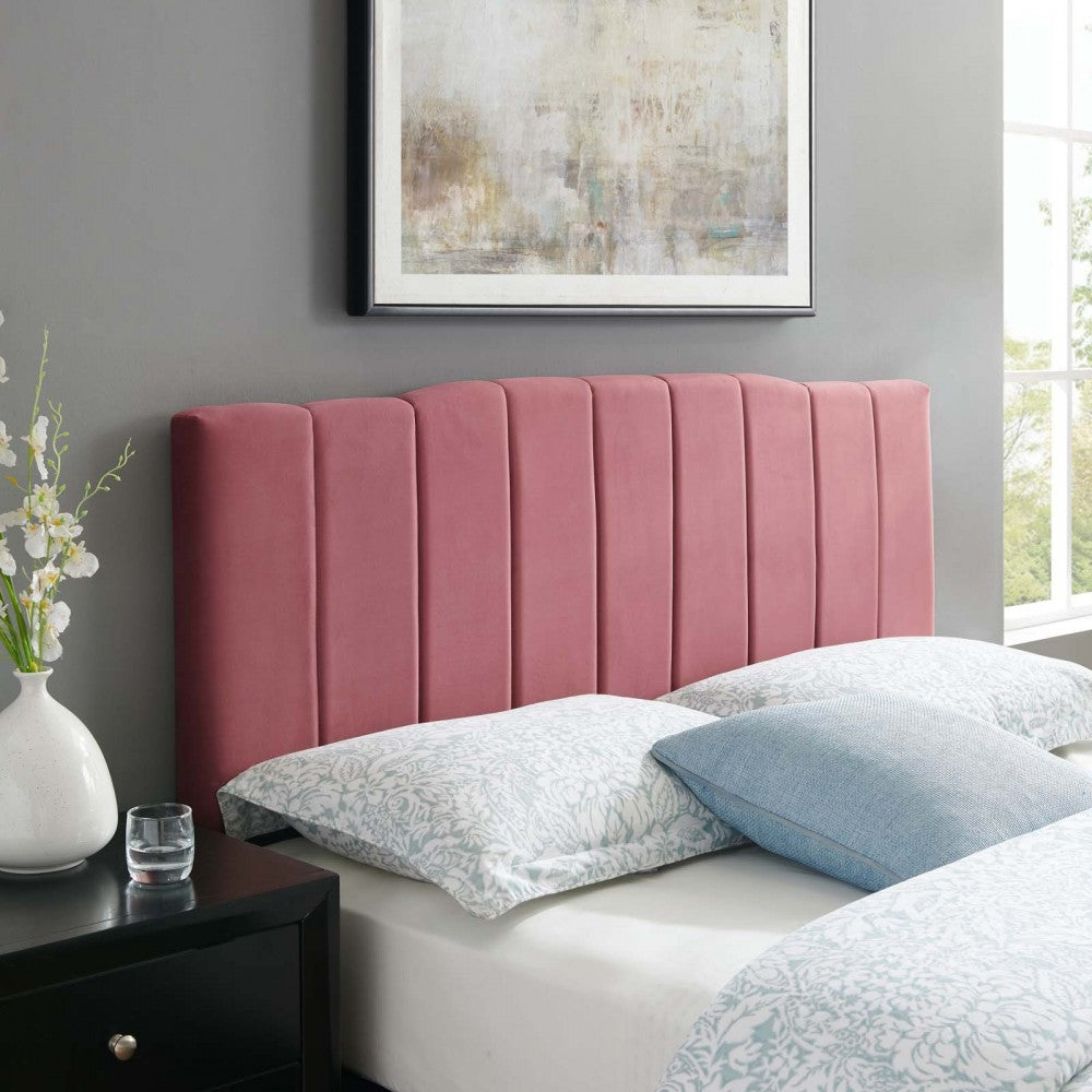 Camilla Channel Tufted Twin Performance Velvet Headboard, Dusty Rose