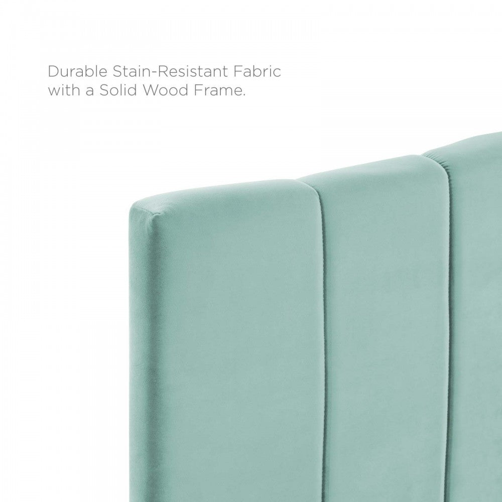 Camilla Channel Tufted Twin Performance Velvet Headboard, Mint