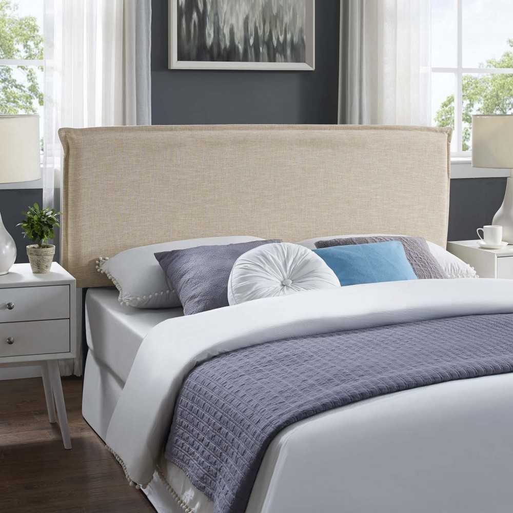 Camille Queen Upholstered Fabric Headboard, Beige