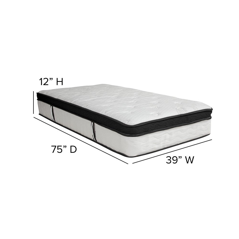 Capri Comfortable Sleep 12 Inch CertiPUR-US Certified Memory Foam & Pocket Spring Mattress, Twin Mattress in a Box