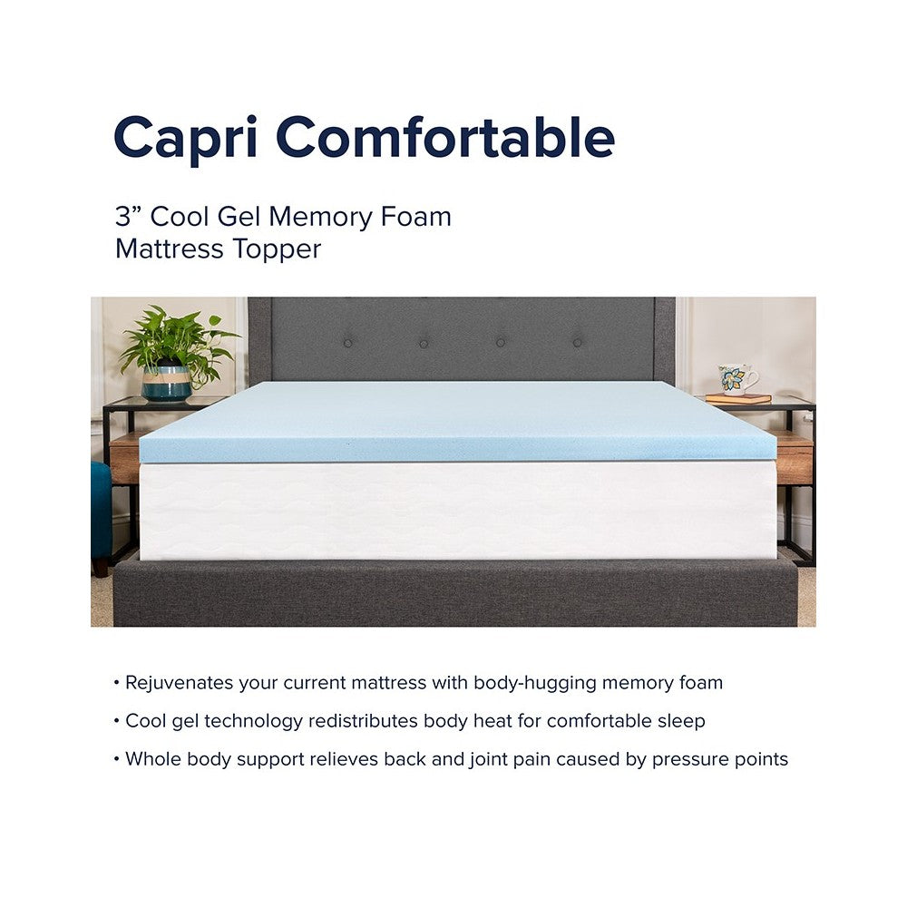 Capri Comfortable Sleep 3 inch Cool Gel Memory Foam Mattress Topper - Twin