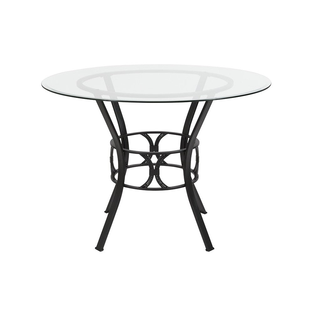 Carlisle 42'' Round Glass Dining Table with Black Metal Frame