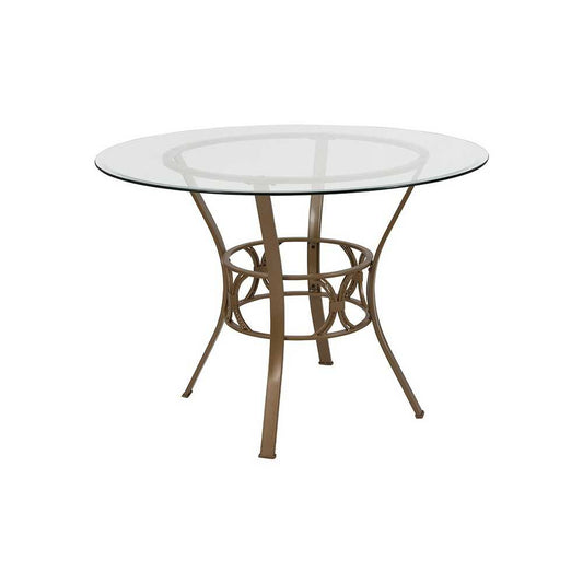 Carlisle 42'' Round Glass Dining Table with Matte Gold Metal Frame