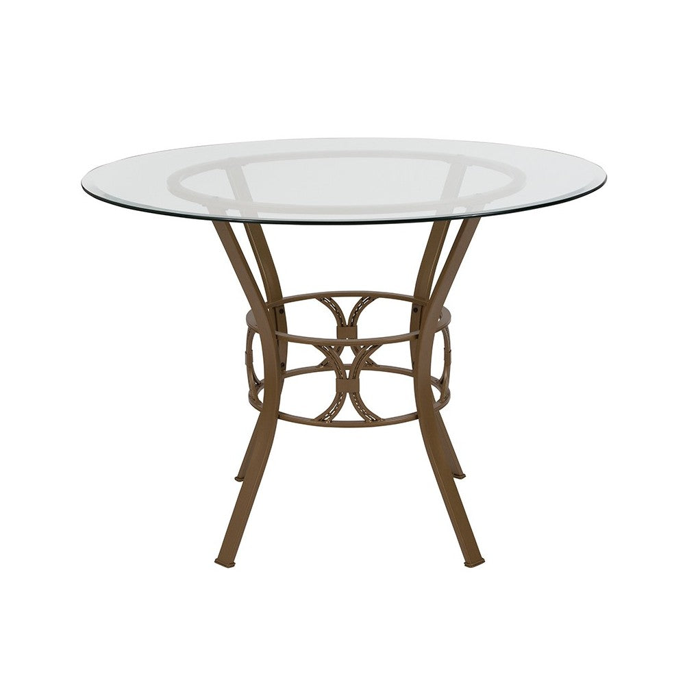 Carlisle 42'' Round Glass Dining Table with Matte Gold Metal Frame