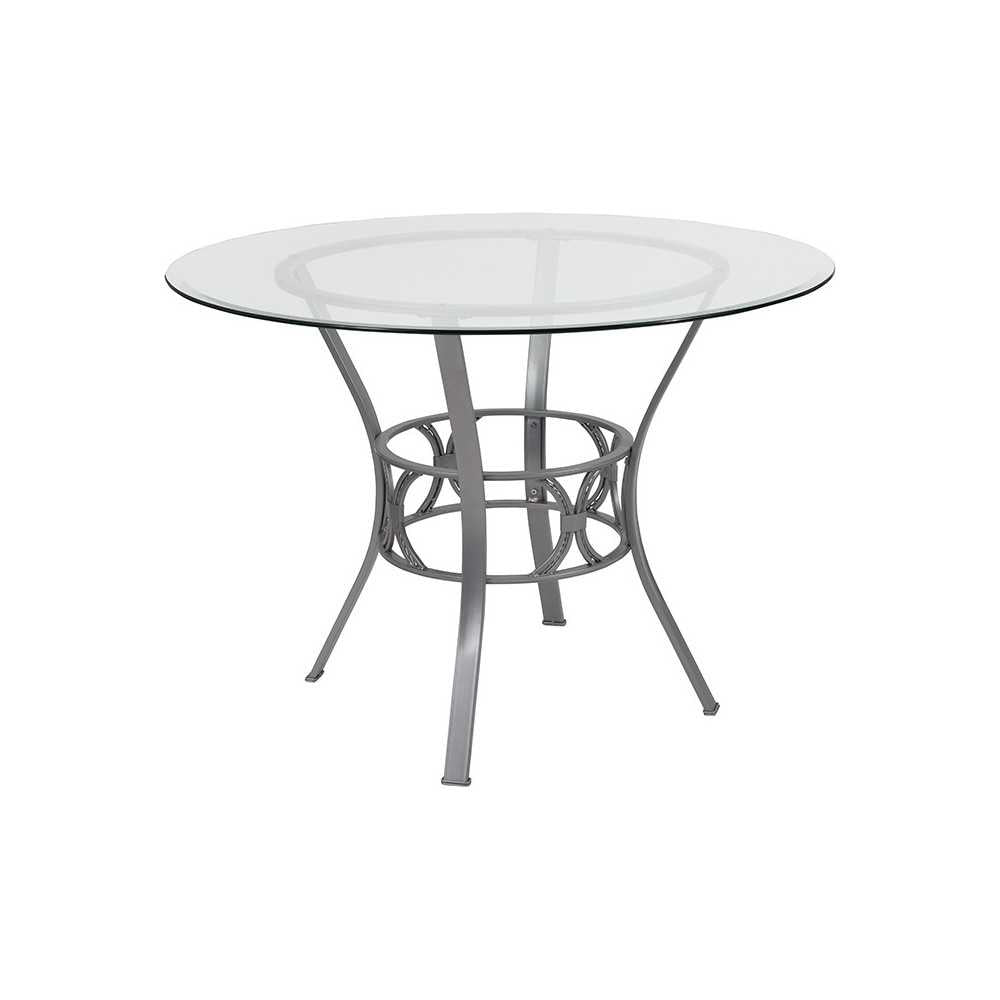 Carlisle 42'' Round Glass Dining Table with Silver Metal Frame