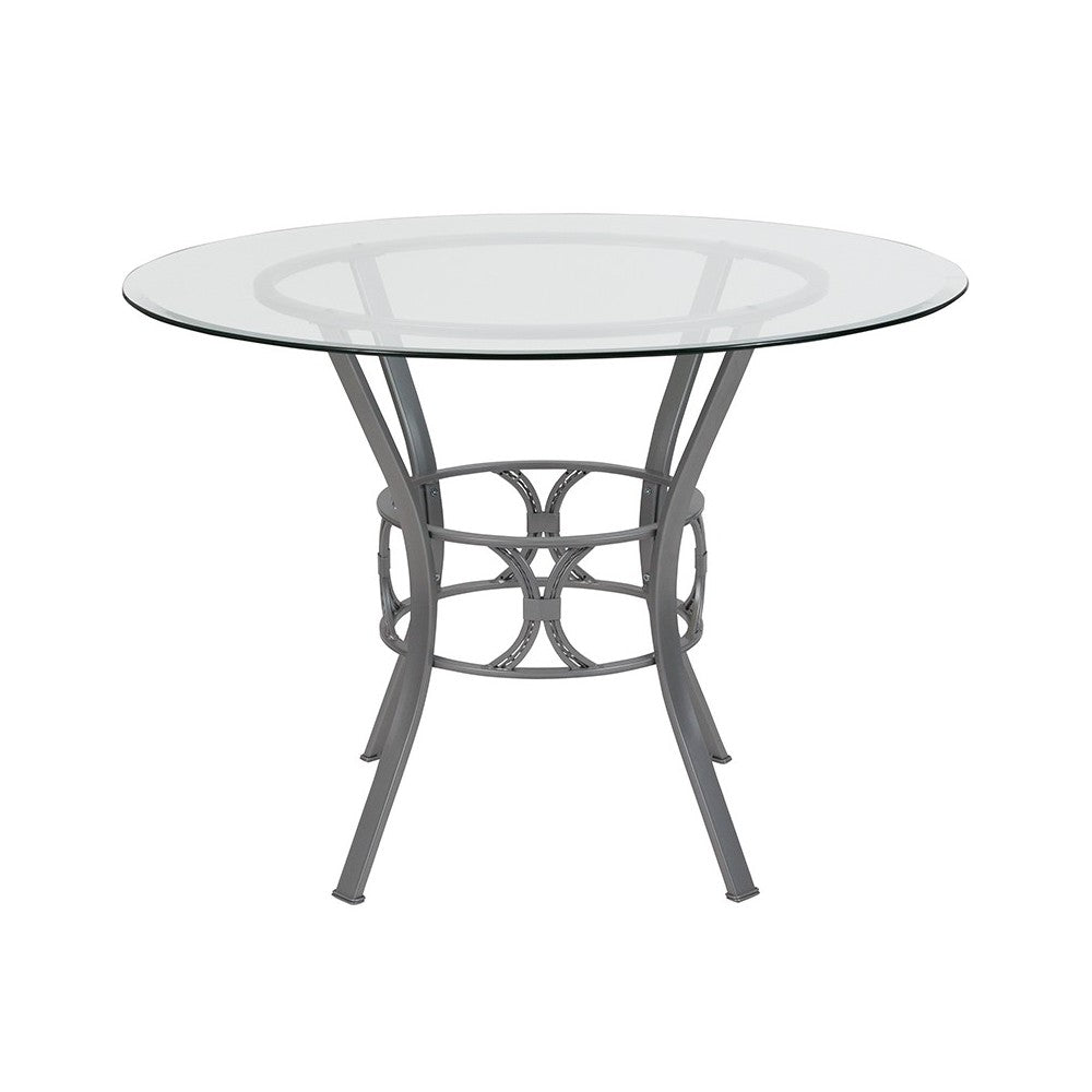 Carlisle 42'' Round Glass Dining Table with Silver Metal Frame