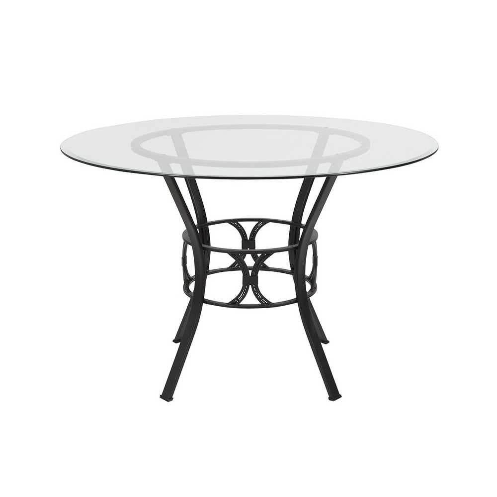 Carlisle 45'' Round Glass Dining Table with Black Metal Frame