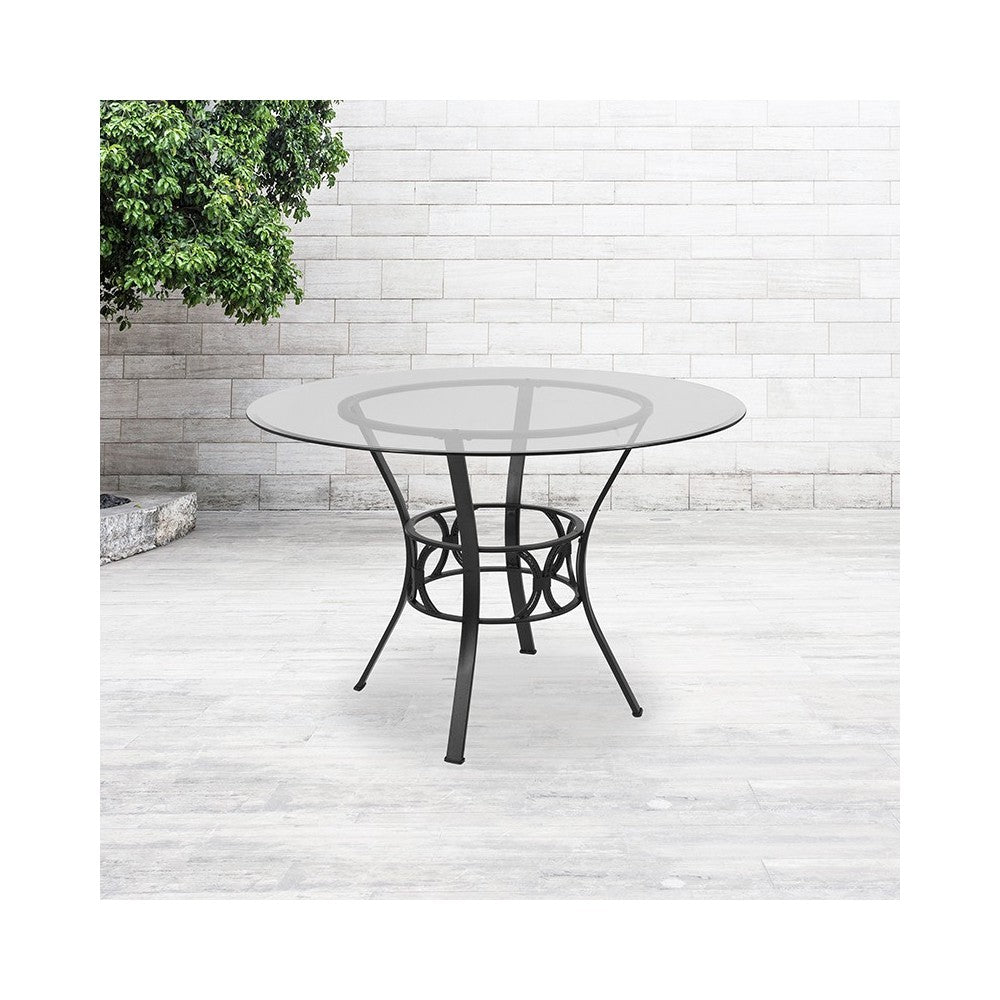 Carlisle 45'' Round Glass Dining Table with Black Metal Frame