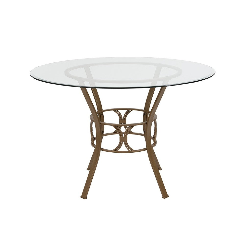 Carlisle 45'' Round Glass Dining Table with Matte Gold Metal Frame