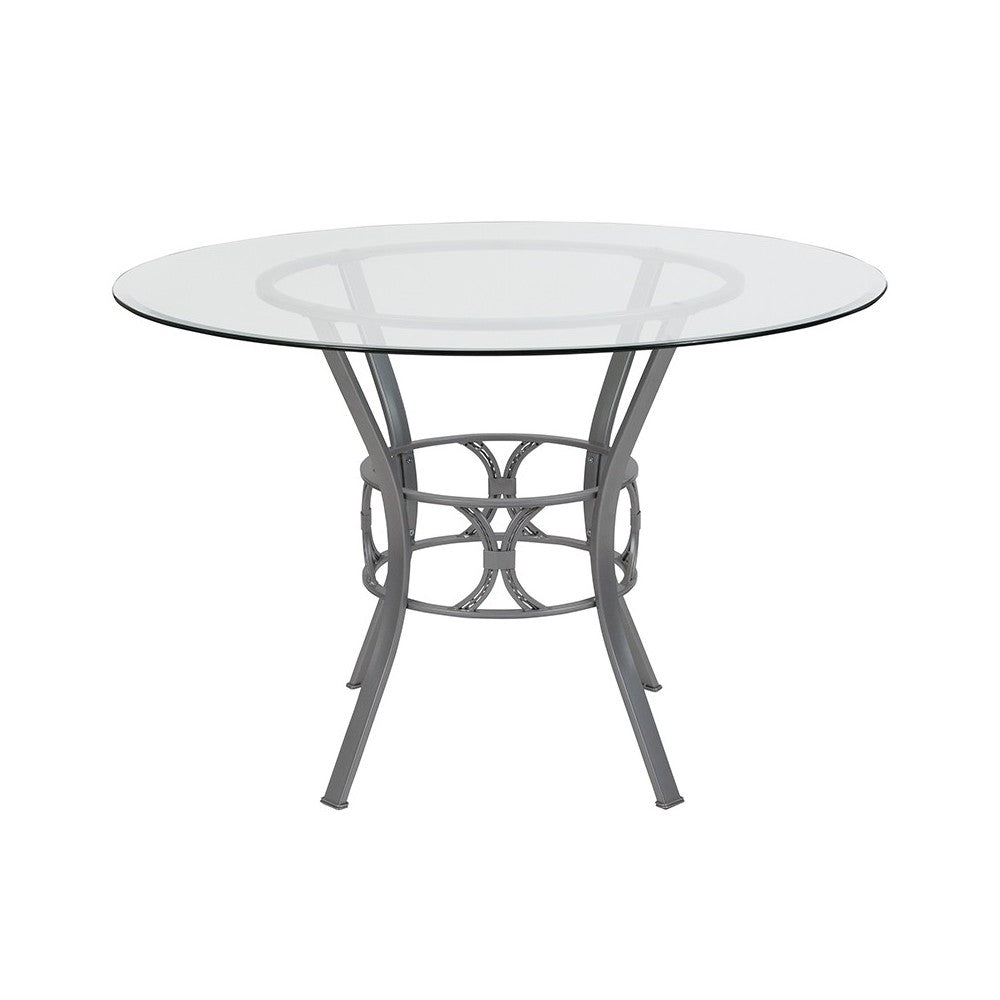 Carlisle 45'' Round Glass Dining Table with Silver Metal Frame