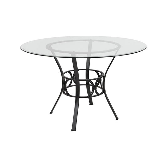 Carlisle 48'' Round Glass Dining Table with Black Metal Frame