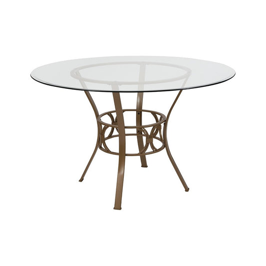 Carlisle 48'' Round Glass Dining Table with Matte Gold Metal Frame