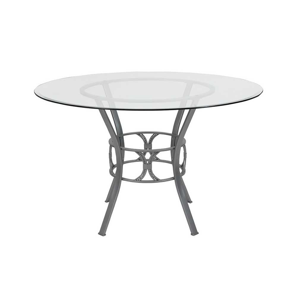 Carlisle 48'' Round Glass Dining Table with Silver Metal Frame