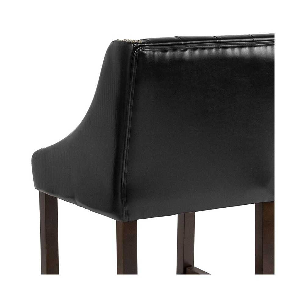 Carmel Series 24" High Transitional Tufted Walnut Counter Height Stool with Accent Nail Trim in Black LeatherSoft