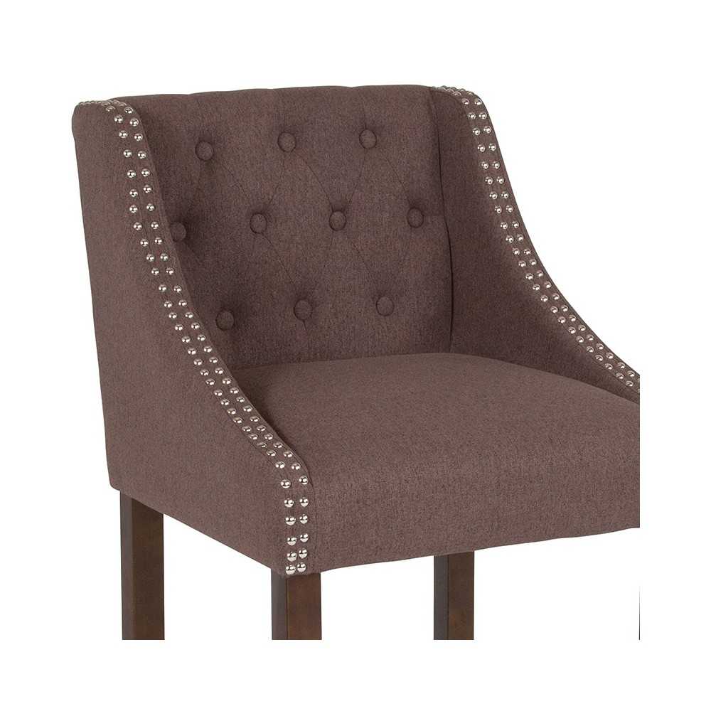 Carmel Series 24" High Transitional Tufted Walnut Counter Height Stool with Accent Nail Trim in Brown Fabric