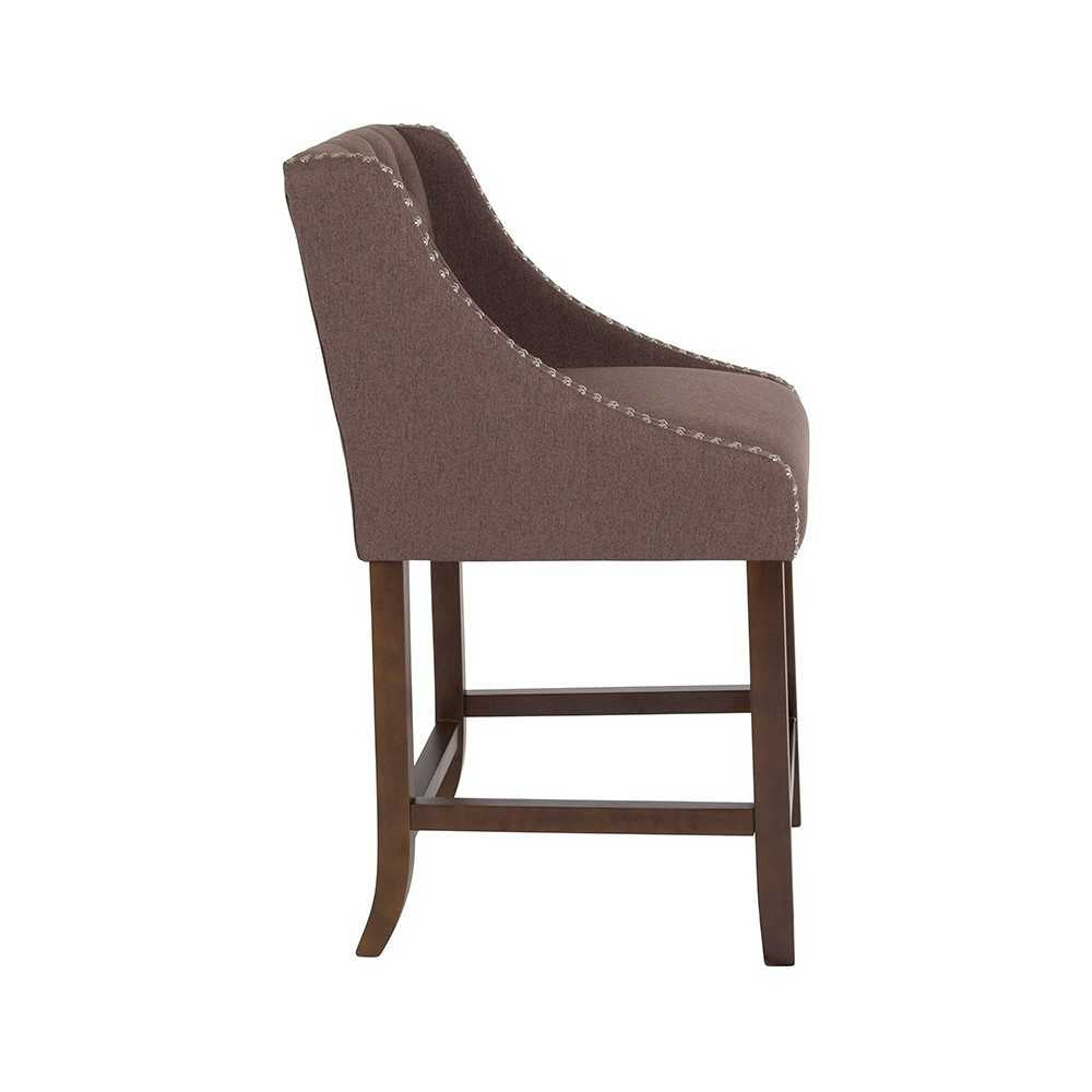 Carmel Series 24" High Transitional Tufted Walnut Counter Height Stool with Accent Nail Trim in Brown Fabric