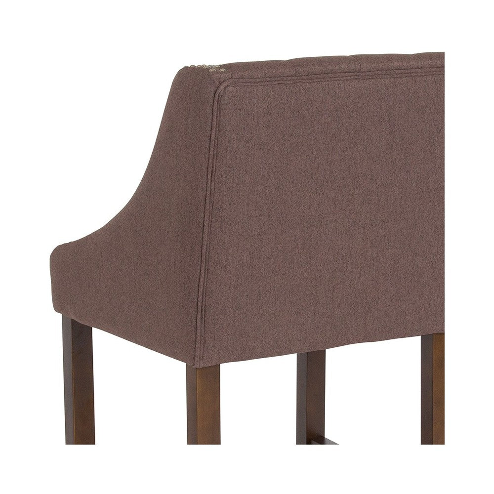 Carmel Series 24" High Transitional Tufted Walnut Counter Height Stool with Accent Nail Trim in Brown Fabric