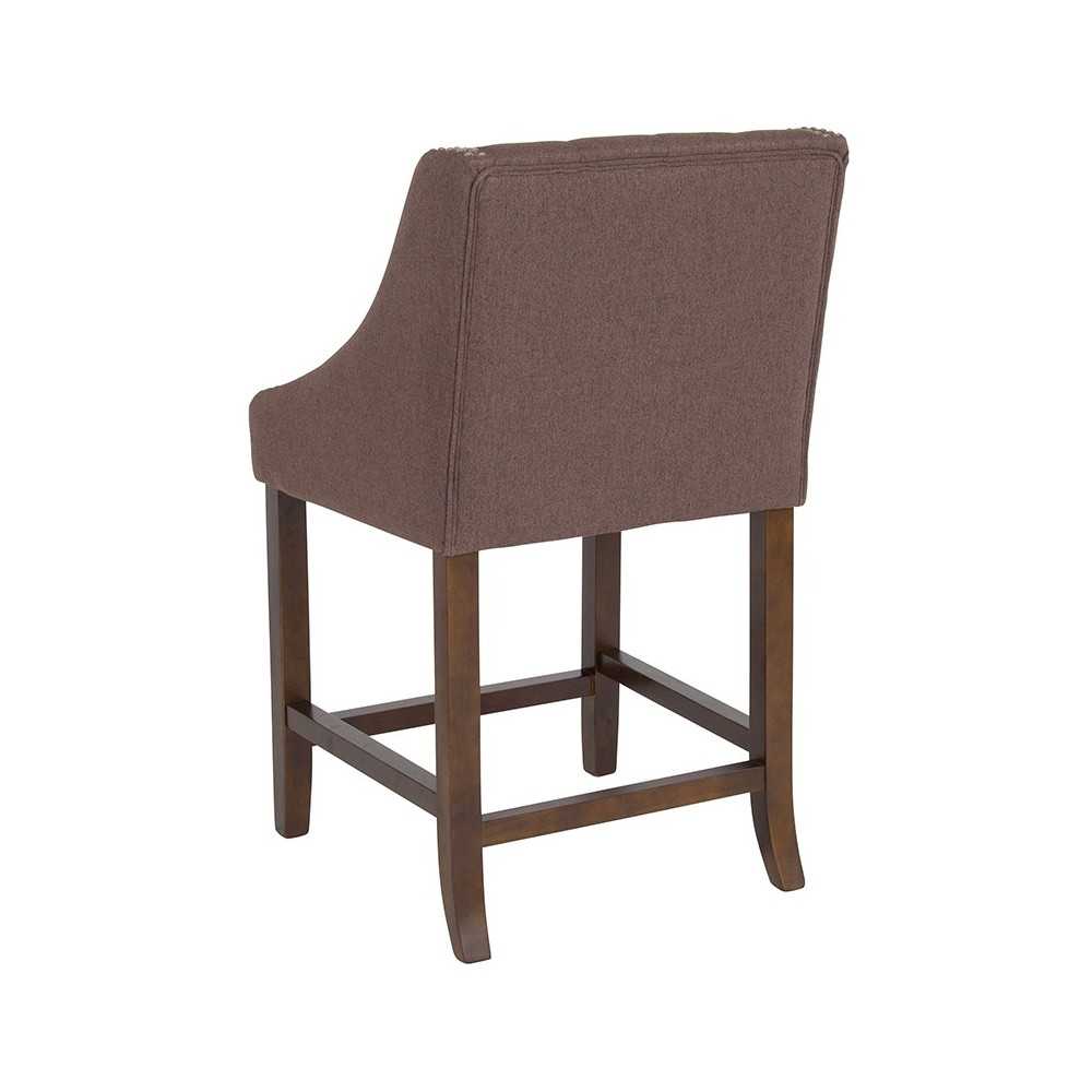 Carmel Series 24" High Transitional Tufted Walnut Counter Height Stool with Accent Nail Trim in Brown Fabric