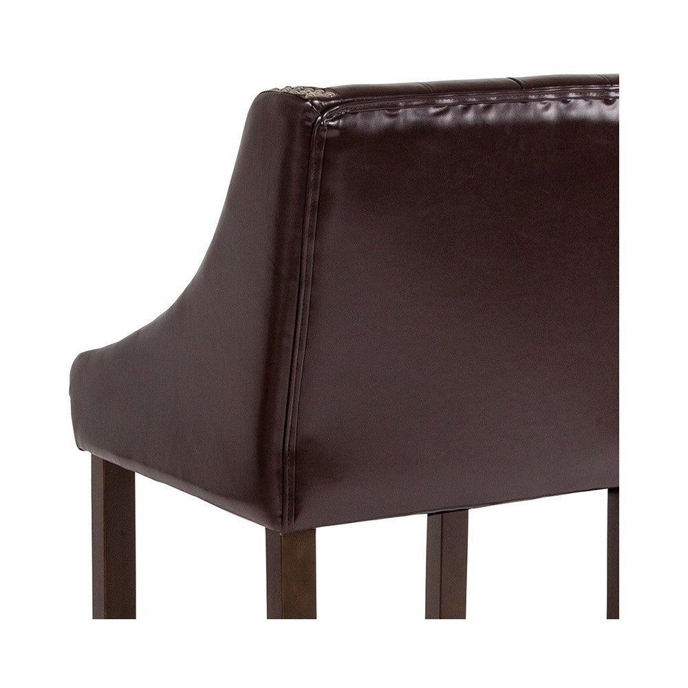 Carmel Series 24" High Transitional Tufted Walnut Counter Height Stool with Accent Nail Trim in Brown LeatherSoft