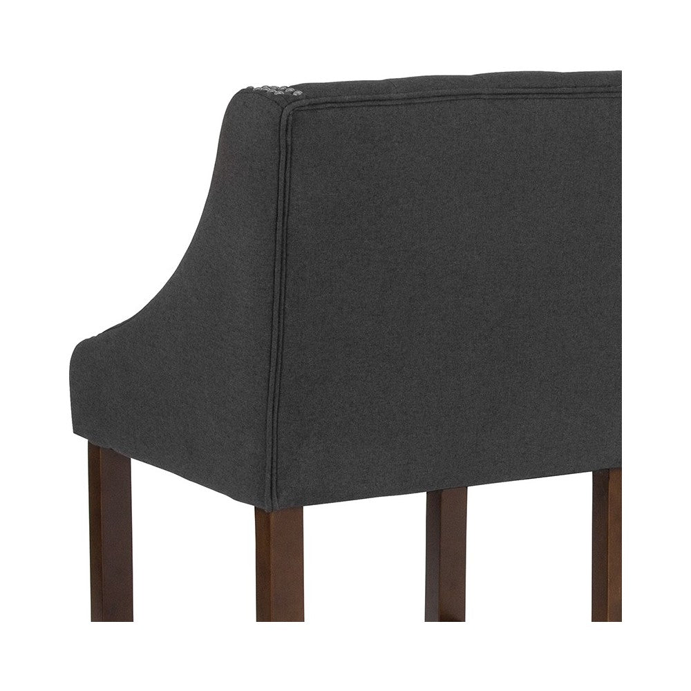 Carmel Series 24" High Transitional Tufted Walnut Counter Height Stool with Accent Nail Trim in Charcoal Fabric