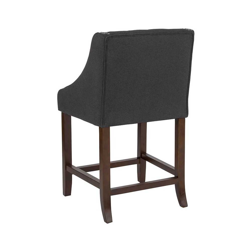 Carmel Series 24" High Transitional Tufted Walnut Counter Height Stool with Accent Nail Trim in Charcoal Fabric