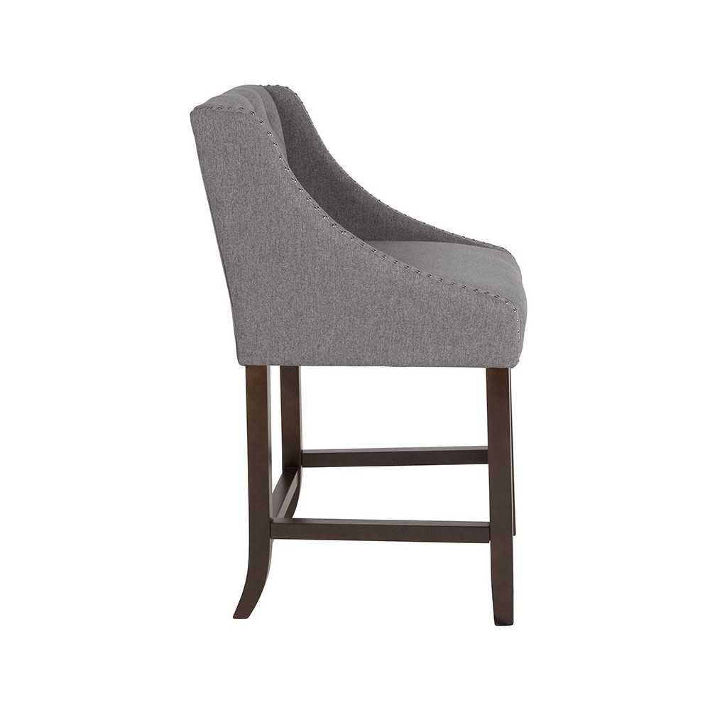 Carmel Series 24" High Transitional Tufted Walnut Counter Height Stool with Accent Nail Trim in Dark Gray Fabric