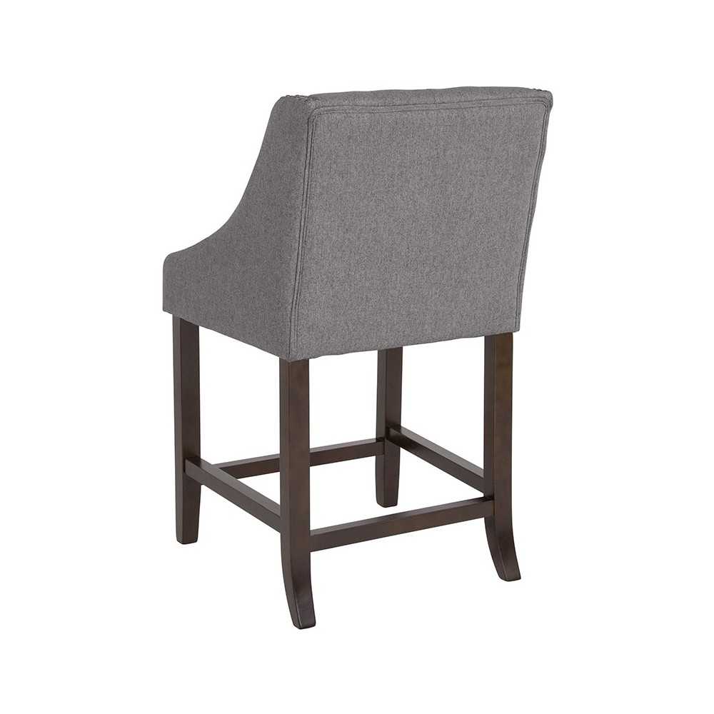 Carmel Series 24" High Transitional Tufted Walnut Counter Height Stool with Accent Nail Trim in Dark Gray Fabric