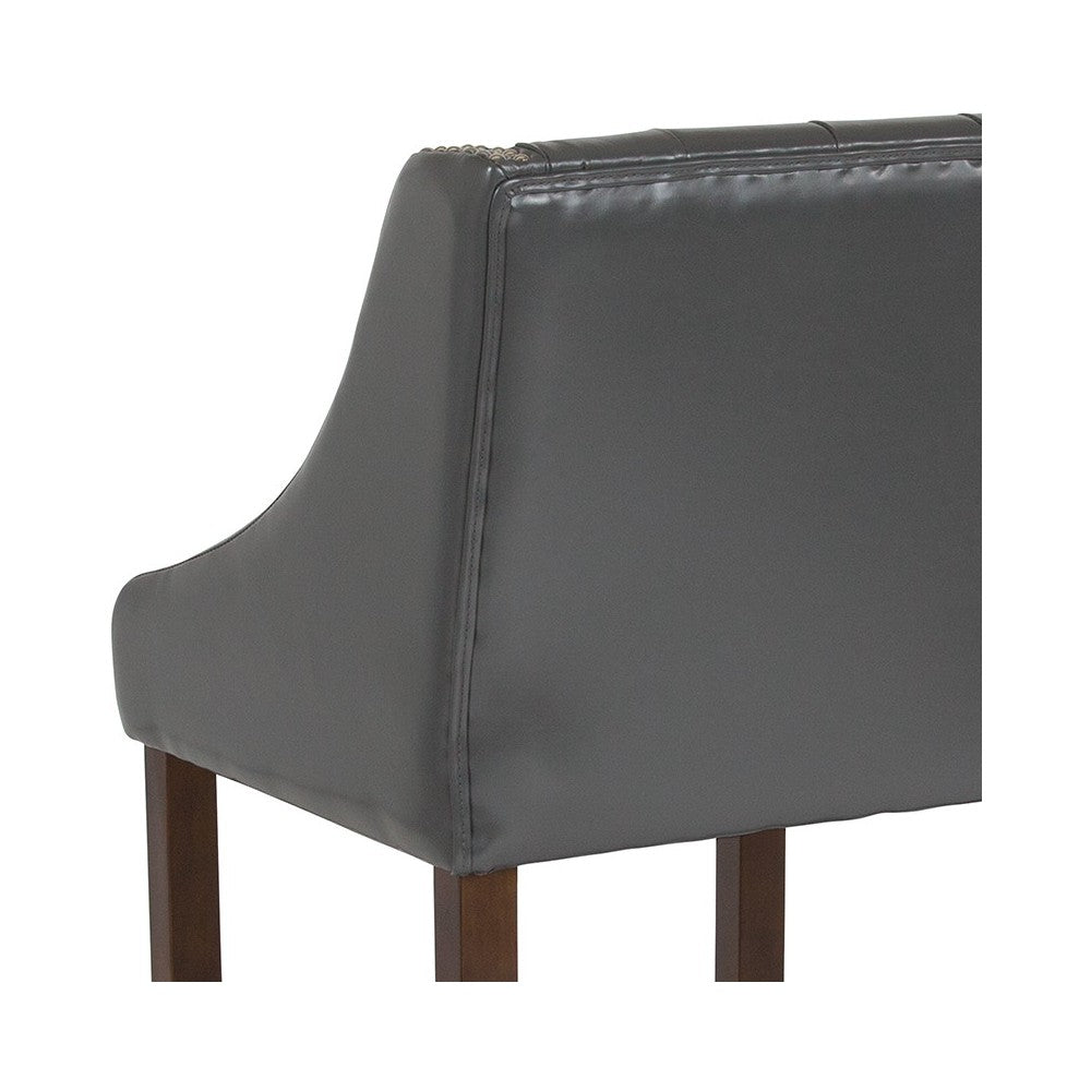 Carmel Series 24" High Transitional Tufted Walnut Counter Height Stool with Accent Nail Trim in Dark Gray LeatherSoft