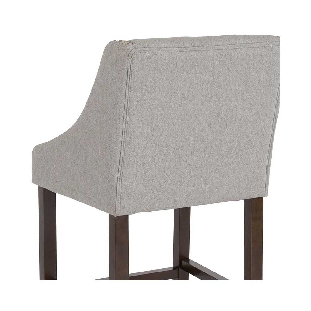 Carmel Series 24" High Transitional Tufted Walnut Counter Height Stool with Accent Nail Trim in Light Gray Fabric