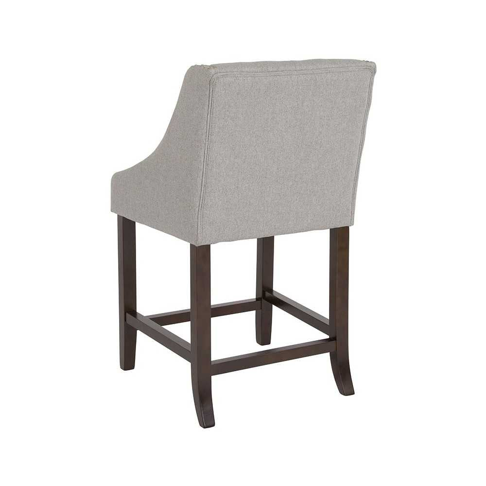 Carmel Series 24" High Transitional Tufted Walnut Counter Height Stool with Accent Nail Trim in Light Gray Fabric