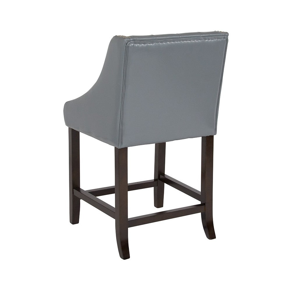 Carmel Series 24" High Transitional Tufted Walnut Counter Height Stool with Accent Nail Trim in Light Gray LeatherSoft