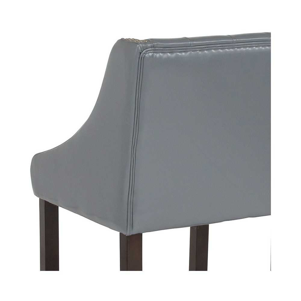 Carmel Series 24" High Transitional Tufted Walnut Counter Height Stool with Accent Nail Trim in Light Gray LeatherSoft