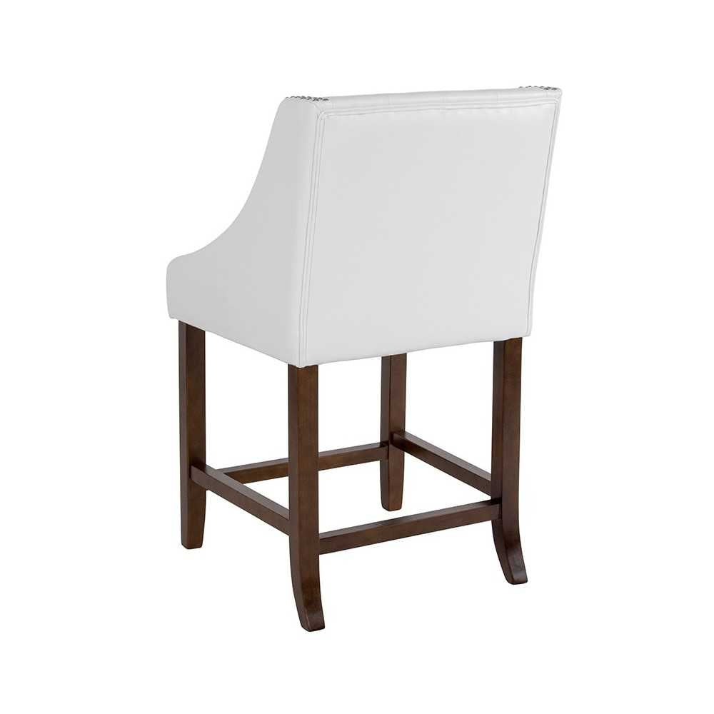 Carmel Series 24" High Transitional Tufted Walnut Counter Height Stool with Accent Nail Trim in White LeatherSoft